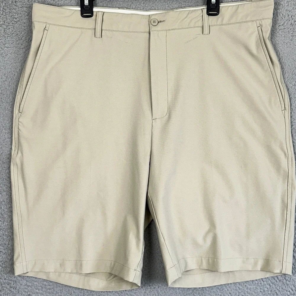 FootJoy Shorts Mens 40 Tan Khaki Golf Chino Performance Flat Front Stretch Logo